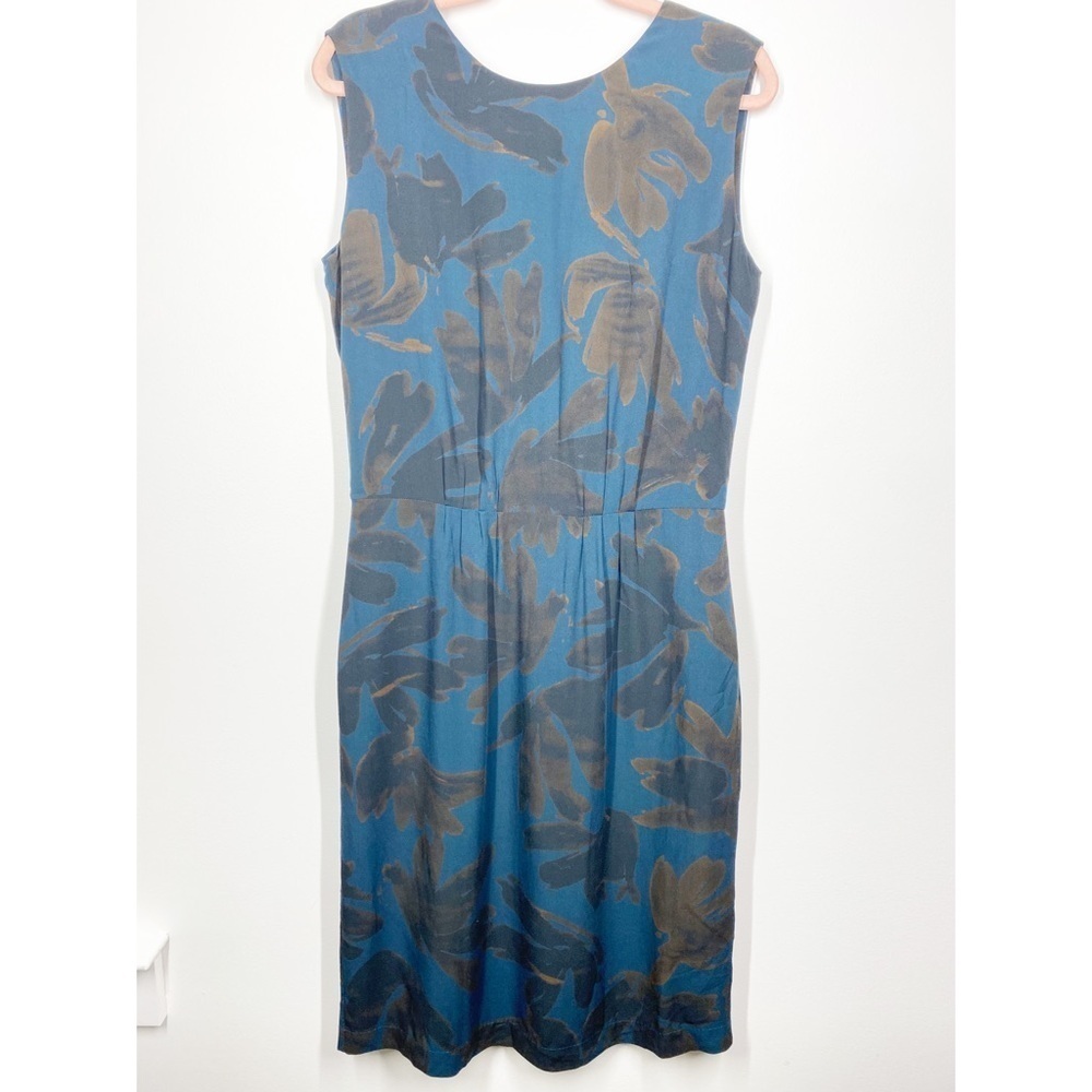 Pomandere Teal and Brown Sleeveless Silk Blend Knee Length Dress Size 8